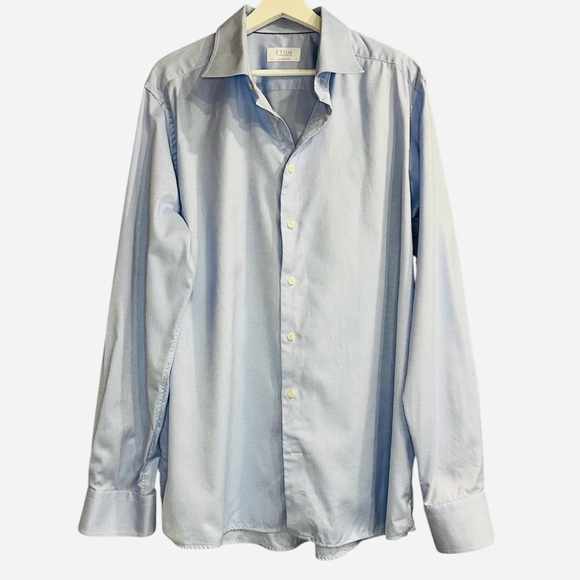 Eton | Light Blue Signature Twill Contemporary Fit Shirt Size 46 Neck 18 - Picture 5 of 6